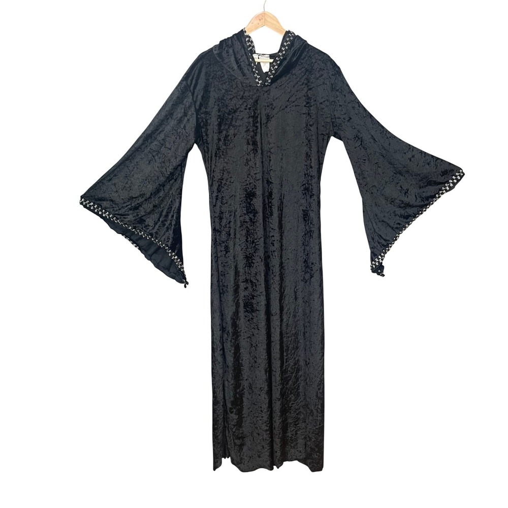 Halloween Costume Witch Sorceress Vampire Black Crushed Velvet Hood Gothic Dress